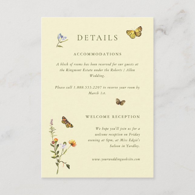 Woodland Boho Vintage Botanical Wedding Details Enclosure Card (Front)