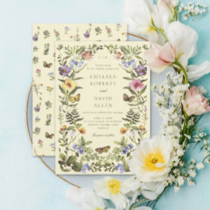 Woodland Boho Vintage Botanical Wildflower Wedding Invitation