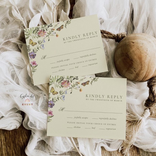 Woodland Boho Vintage Botanical Wildflower Wedding RSVP Card (Creator Uploaded)
