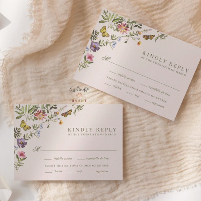 Woodland Boho Vintage Botanical Wildflower Wedding RSVP Card (Creator Uploaded)
