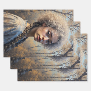 Woodland Boho Woman Wrapping Paper Sheets