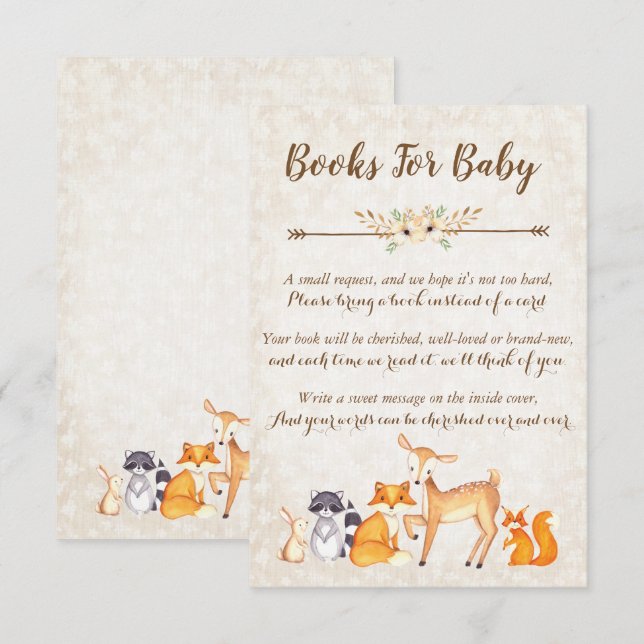 Woodland Book Request Card, Books For Baby Invitation (Front/Back)