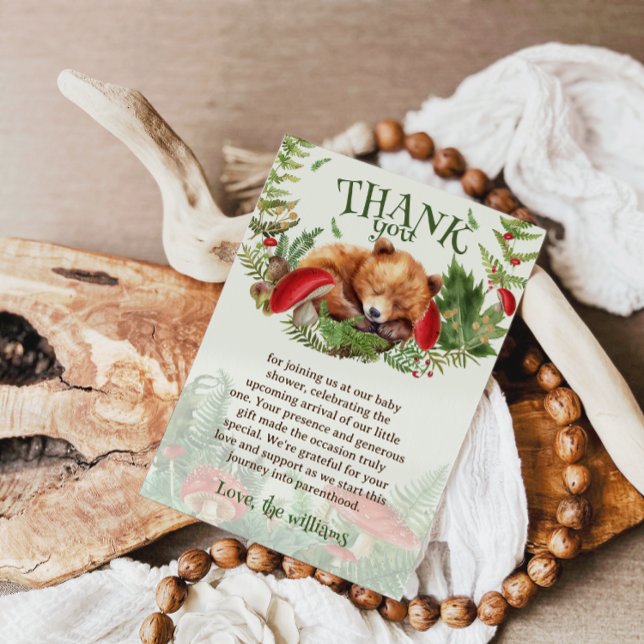 Woodland Botanical Cute Bear Baby Shower  Thank You Card (Creator Uploaded)