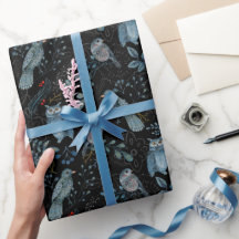 Woodland Botanical Forest Blue Bird Owl Christmas