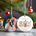 Woodland Boy Baby Announcement Christmas Ceramic Tree Decoration<br><div class="desc">Celebrate the joy of your precious announcement with our Woodland Boy Baby Announcement Christmas Ornament. Charming woodland animals and soft earthy hues combine in this beautiful keepsake that captures the magic of your reveal. A perfect blend of sentiment and style, it's not just an ornament - it's a story waiting...</div>