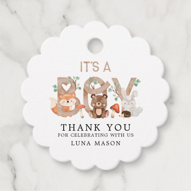 Woodland Boy Baby Shower Favour Tags (Front)