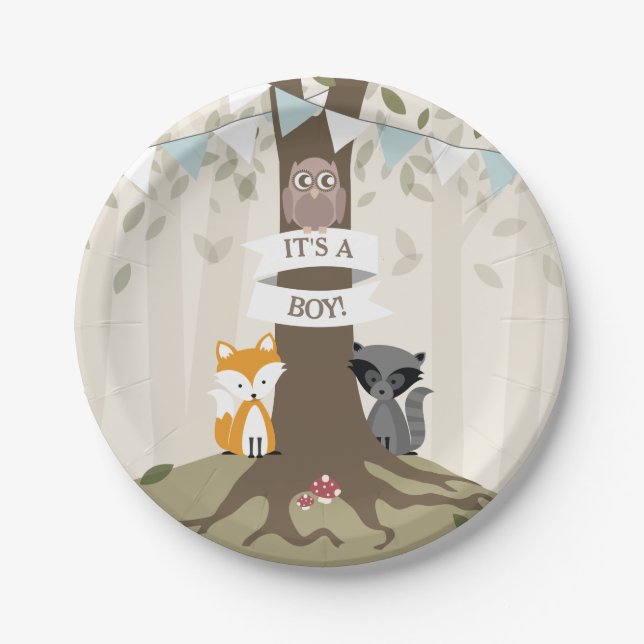 Woodland Boy Baby Shower Paper Plate (Front)