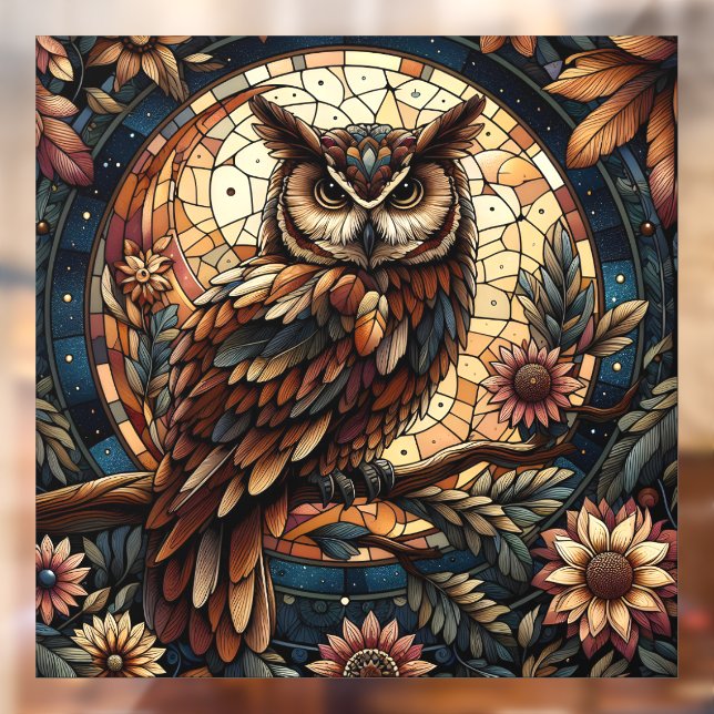Woodland Brown Owl Stained Glass Window Cling  (Sheet 2)