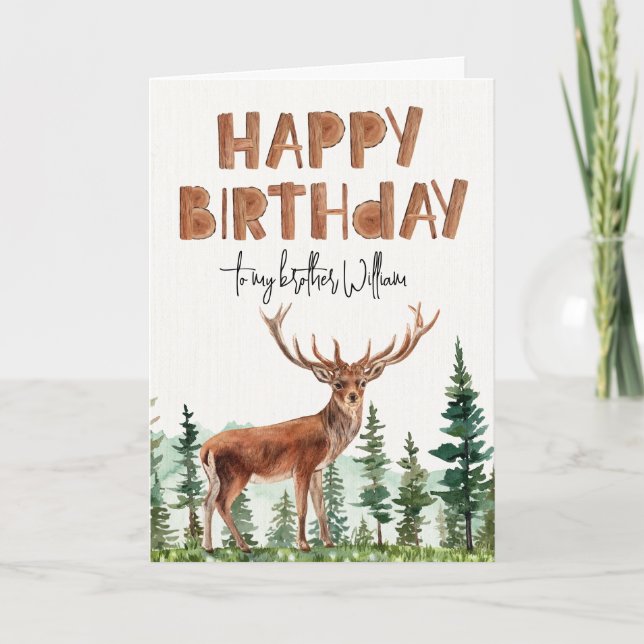 Woodland Buck Boys "Happy Birthday"  Card (Front)