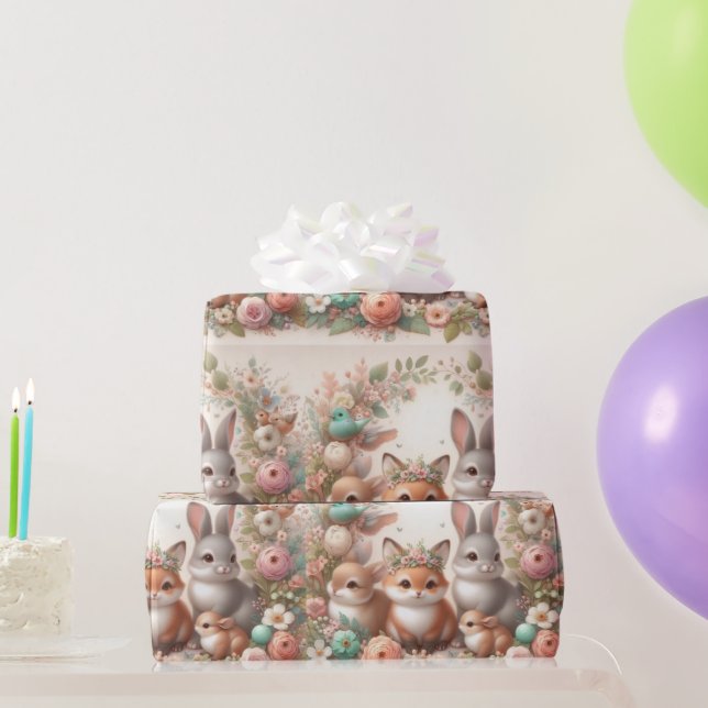 Woodland Bunny and Fox Animal Wrapping Paper (Party Gifts)