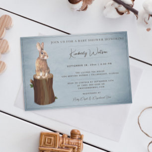 Woodland Bunny Baby Shower Blue Invitation