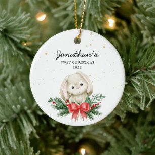 Woodland Bunny Baby's First Christmas Ceramic Tree Decoration
