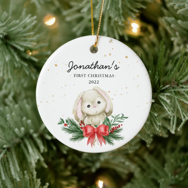 Woodland Bunny Baby's First Christmas Ceramic Tree Decoration (Tree)