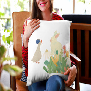 Woodland Bunny & Bird Lumbar Pillow   Whimsical Nu