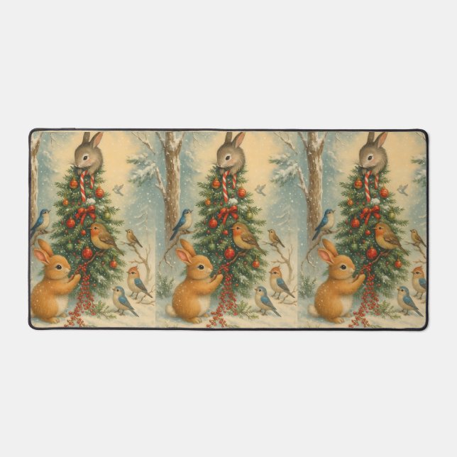 Woodland bunny christmas cozy festive winter desk mat (Front)