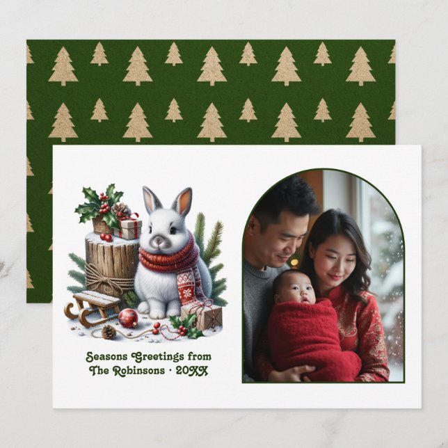Woodland Bunny Cosy Forest Christmas Holiday Photo (Front/Back)