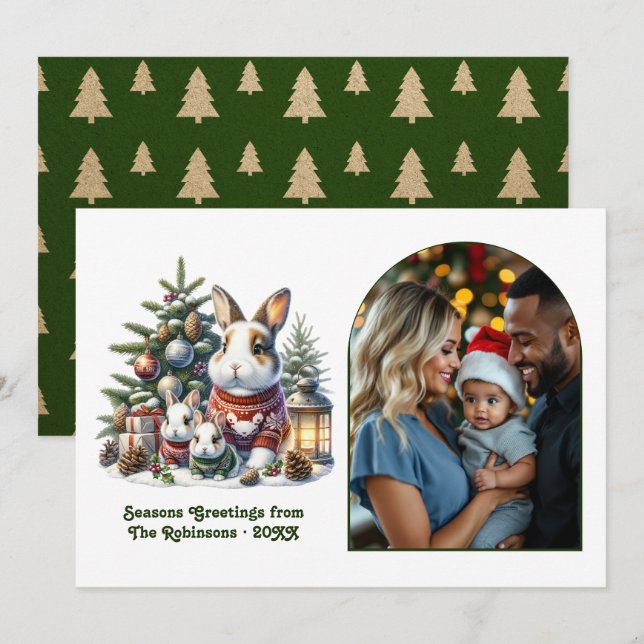 Woodland Bunny Family Cosy Forest Christmas Photo Holiday Card (Front/Back)