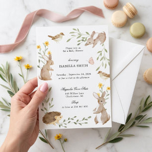 Woodland Bunny Floral Baby Shower Invitation
