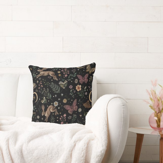 Woodland Bunny Floral Moth Celestial Pattern | Cot Cushion (Couch)