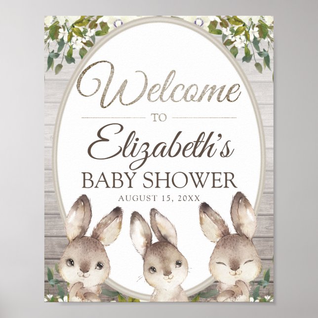 Woodland Bunny Gender Neutral Baby Shower Welcome Poster (Front)