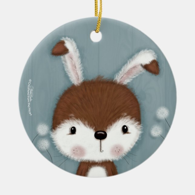 Woodland Bunny Portrait Ceramic Tree Decoration (Front)