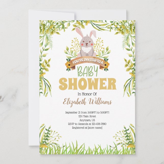 Woodland Bunny Rabbit Baby Shower Invitation (Front)