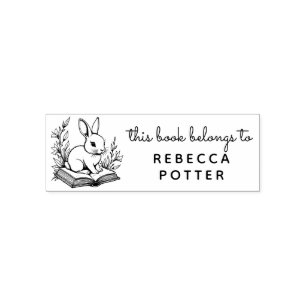 Woodland Bunny Rabbit Book Belong to Ex Libris Self-inking Stamp