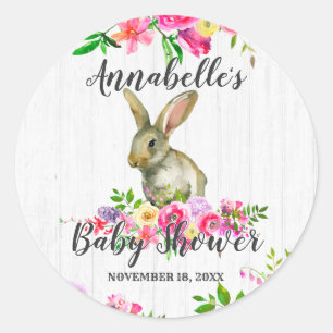 Woodland Bunny Rabbit Cute Floral Baby Shower Classic Round Sticker