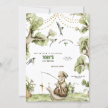 Woodland Bunny Rabbit Fishing Birthday Party Invit