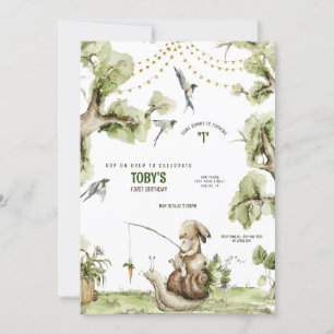 Woodland Bunny Rabbit Fishing Birthday Party Invit Invitation
