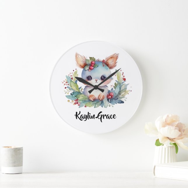 Woodland Bunny Rabbit Personalised Nursery  Large Clock (Home)