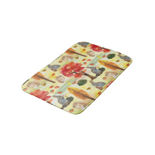 Woodland Bunny Rabbit Watercolor Bath Mat