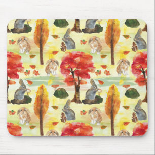 Woodland Bunny Rabbit Watercolor Mouse Mat