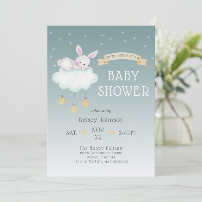 Woodland Bunny Stars Baby Shower Invitation (Standing Front)