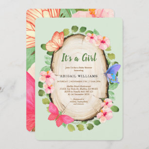 Woodland Butterfly Girl Baby Shower Invitation