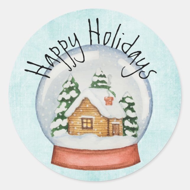Woodland Cabin Holiday Snow Globe Classic Round Sticker (Front)