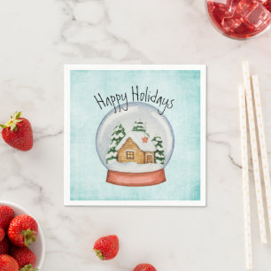 Woodland Cabin Holiday Snow Globe Napkin
