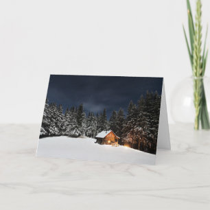 Woodland Cabin Snowy Scene for Christmas Card