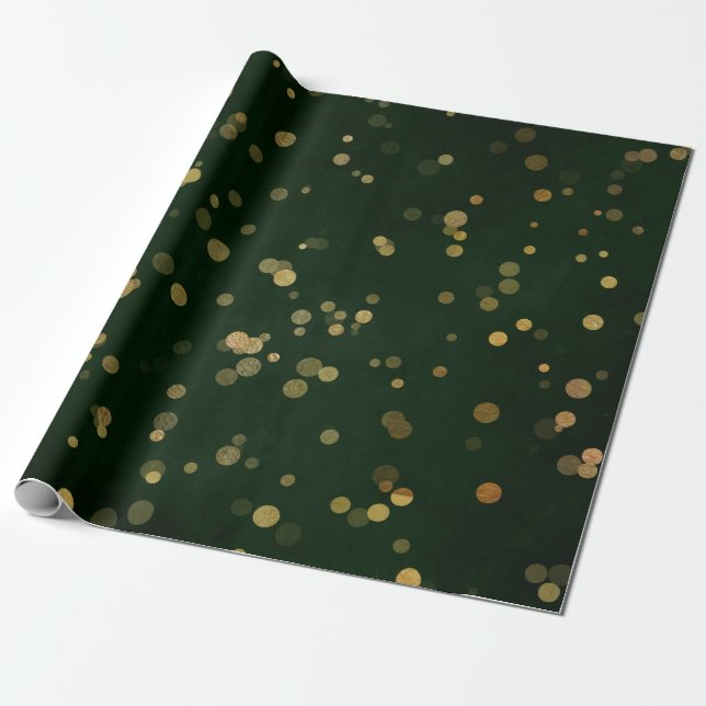 Woodland Cali Deep Green Forest Golden Confetti Wrapping Paper (Unrolled)