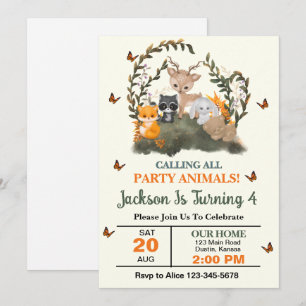 Woodland Calling All Party Animals Birthday Party Invitation