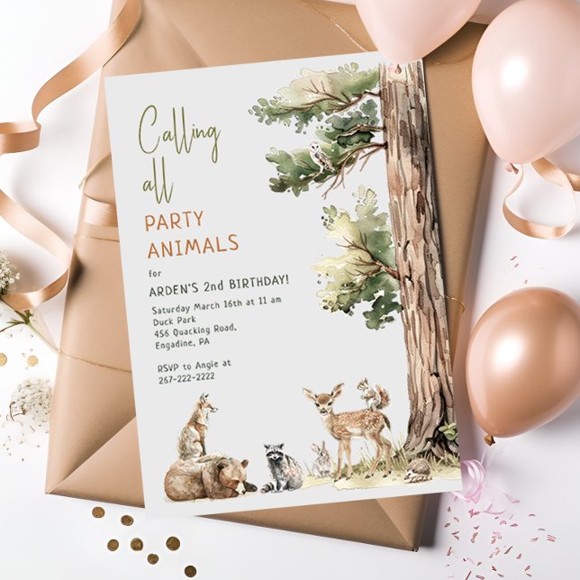Woodland "Calling all Party Animals" Kids Birthday Invitation (Creator Uploaded)