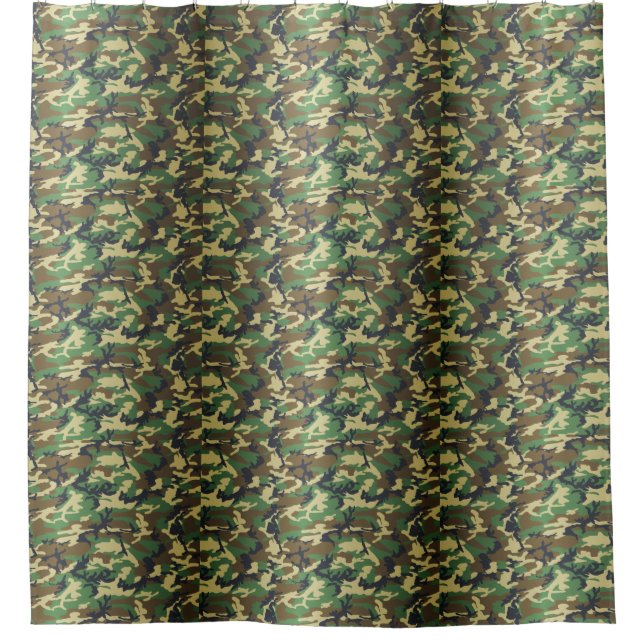 Woodland Camo Camouflage Pattern Shower Curtain (Front)