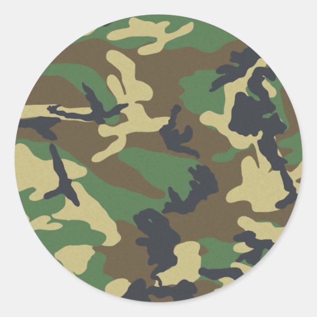 Woodland Camo Classic Round Sticker (Front)