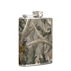 Woodland camo deer antler hip flask