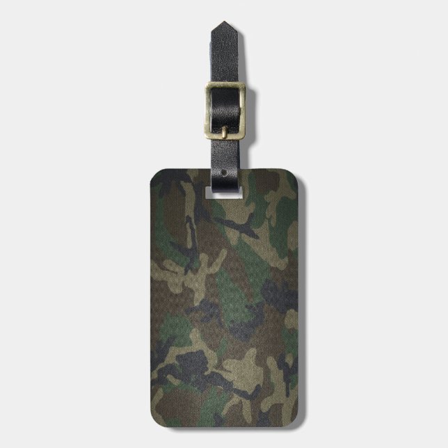 Woodland Camo Fabric Luggage Tag (Front Vertical)