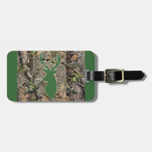 Woodland camo green deer head luggage tag