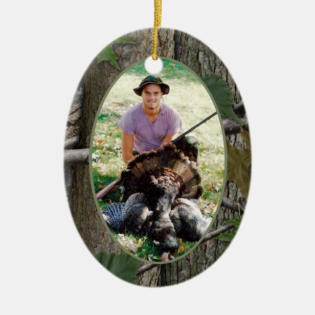 Woodland Camo Hunting Photo Ceramic Tree Decoration (Front)