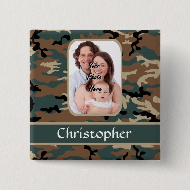 Woodland camo pattern 15 cm square badge (Front)