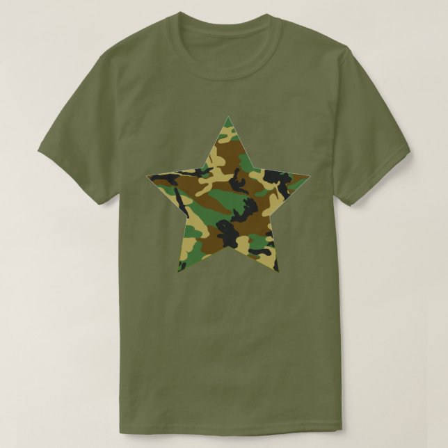 Woodland Camo Pattern Star T-Shirt (Design Front)