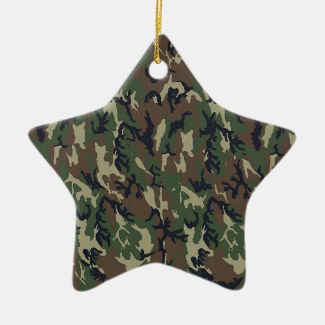 Woodland Camouflage Background Template Ceramic Tree Decoration (Front)